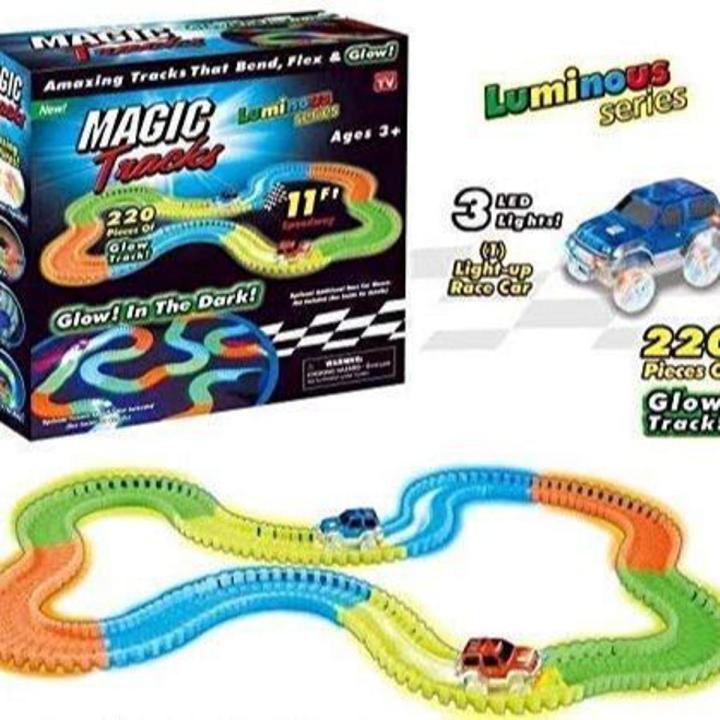 Magic Tracks Toy for Kids- Amazing Racetrack - Bends, Flexes and Glows - 3D LED Lights - 220 pcs, Multicoloured