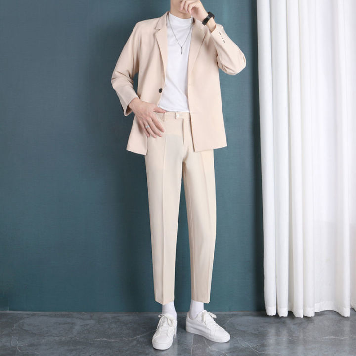 Light%20Gray%20Suit%20Suit%20Men's%20Spring%20and%20Autumn%20Trendy%20Loose%20Ruan%20Handsome%20Small%20Suit%20Jacket%20Suit%20Pants%20Three-Piece%20Suit%20-%20Image%209