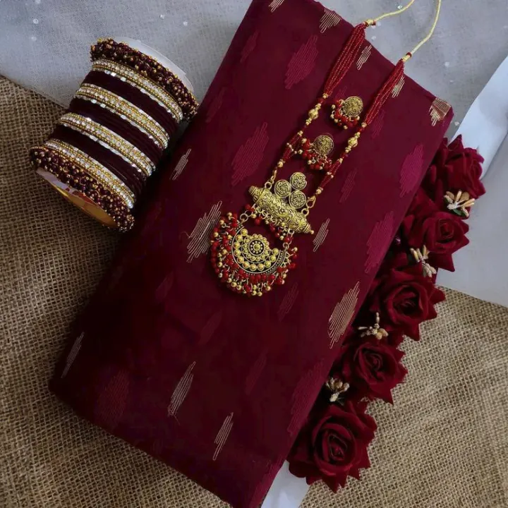 Maroon Jamdani Saree Combo Set for Women Cotton Tangail Saree Elegant and Festive Wear