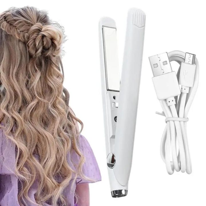 【hot】 USB Rechargeable Curling Iron Hair Straightener Mini Dual-Purpose Hair Straightener Travel Size Hair Styling Tool