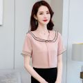 Summer New Women's Chiffon Shirt Women's Short Sleeve Col Claudine Top Elegant Korean Style Loose Undershirt. 