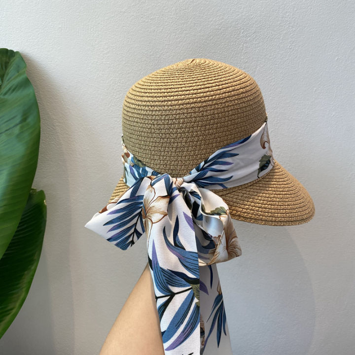 Small%20fresh%20bohemian%20shade%20sunscreen%20straw%20hat%20women's%20summer%20seaside%20vacation%20play%20bow%20duck%20tongue%20equestrian%20hat%20-%20Image%204