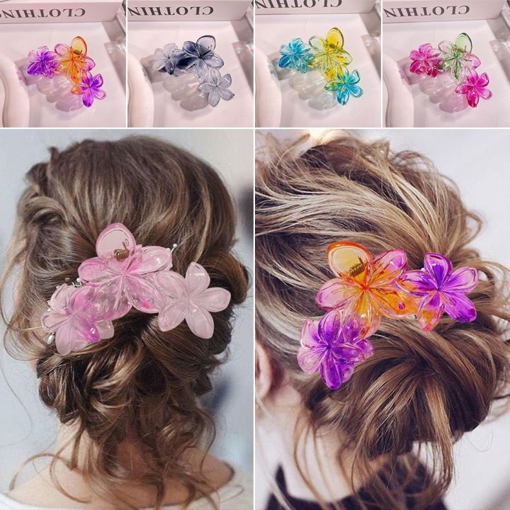 New Gradient Color Egg Flower Hair Clip Simple Style Transparent Flower Shape Claw Clip Hair Accessories Headwear Ponytail Hairpin