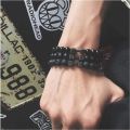High Quality Men's Beaded Bracelet Natural Black Matte Agate Dumbbell Charm Bracelet Energy Fitness Barbell Fashion Jewelry. 