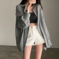 Korean Style chic New Summer Lapel Long Sleeve Shirt Women's Loose and Idle Lantern Sleeve Sun Protection Shirt for Air Conditioned Rooms. 