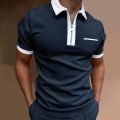 Summer short-sleeved POLO shirt men's casual breathable T-shirt lapel pocket men's top solid color street men's wear.