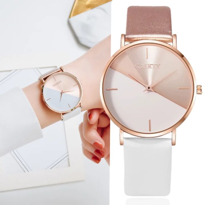 Fashion Women Watch Color Block Round Dial Ladies Quartz Wristwatch Leather Watchband Simple Elegant Female Clock reloj mujer