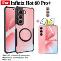 3 in 1 Infinix Hot 60 Pro+ Shockproof Phone Case With Magnetic Wireless Charging Sticker For Infinix Hot 60 Pro Plus Hot 50 Pro+ Anti Spy Full Coverage Tempered Glass + Lens Film.