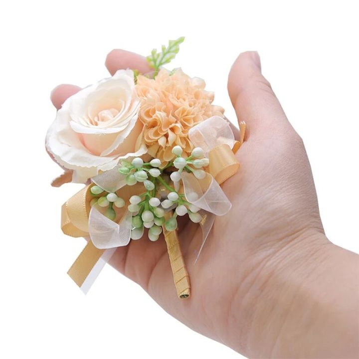 【COOL】 Silk Rose Boutonniere Groom Artificial Flower Bouquet Corsage Bridal Brooch Pins Buttonhole Wedding Party Ceremony Jewelry