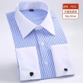 Quality Gentle Formal Mens French Cuff Dress Shirt Men Long Sleeve Solid Striped Style Men's Shirts Cufflink Include Plus Size. 