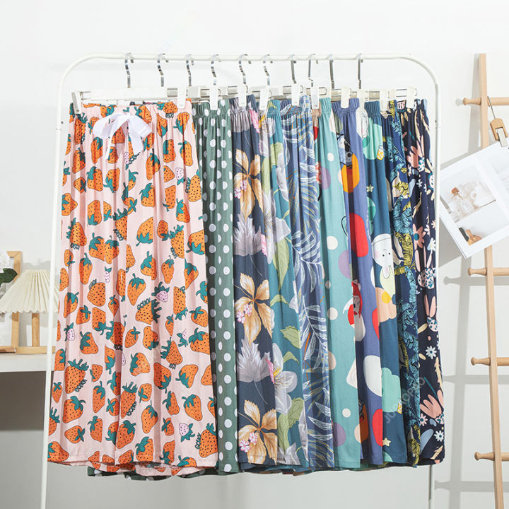New Korean Pants Women Summer Ankle-Length Pants Trousers Home Clothes Loose Wide Leg Pants Girls Casual Flower Print Sweatpants