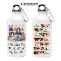 BTS Cartoon BTS Member Signature Printed White Aluminum Water Bottle Sipper Best Gift for BTS Lovers INTE-7825. 
