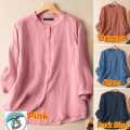 Women Vintage Long Sleeve Blouse Spring O Neck Casual Buttons Down Shirt Loose Tunic Tops Fashion Party Blusas Chemise. 