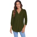 Spring flowers Women Loose Shirt, Adults Casual Solid Color V-neck Three-quarter Sleeve Pullover. 