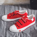 Canvas shoes men's velcro collegiate style small white shoes new couple board shoes junior high school students casual shoes for middle and older children. 