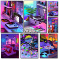 90s Neon Game Restaurant Synthwave CD Game Machine Fantasy Art Retro Poster Canvas Paintings Wall Art Pictures Home Decor. 