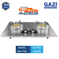 Gazi Smiss EG-750S  Double Burner Gas Stove – Auto Ignition, Steel Body, Sunflower Burner  LPG & NG Supported. 
