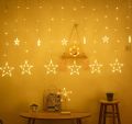 Badge Golden Big Star Curtain Light, 12 Hanging Golden Star String Lights, Drawing room decoration LED Curtain String Light Fairy LED Star String Light Holiday Party Wedding Decoration Lamp-MHN - Fairy Lights. 