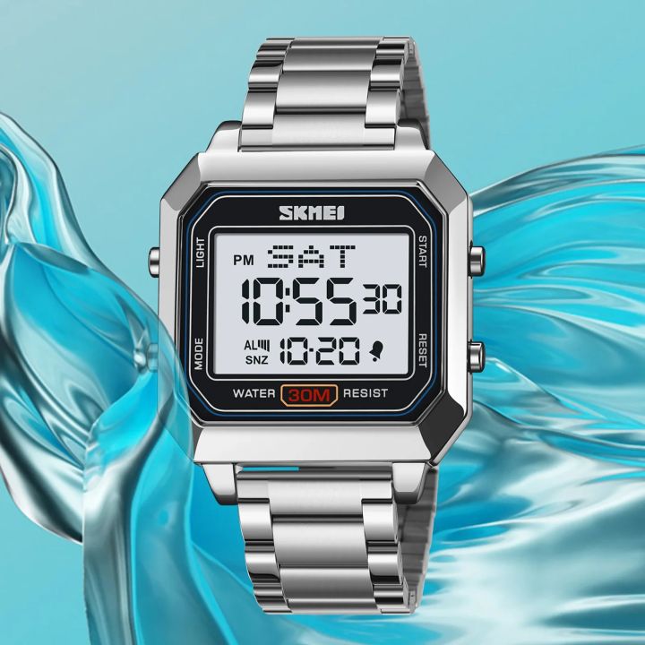 SKMEI%202149%20Men's%20Electronic%20Square%20Steel%20Band%20Student%20Multi%20functional%20Sports%20Waterproof%20Night%20Glow%20Electronic%20Watch%20-%20Image%203