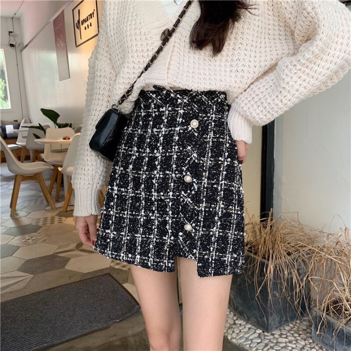 Vintage%20Plaid%20Tweed%20Skirts%20Thicken%20Women%202022%20Winter%20Elegant%20Single-Breasted%20Short%20Mini%20Skirt%20High%20Waist%20Female%20A-line%20Skirt%20-%20Image%202