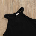2-Piece Girls Summer Outfits, Ribbed Off-Shoulder Tank Tops + Ruffle Skirt with Pockets for Kids, 9 Months to 5 Years. 