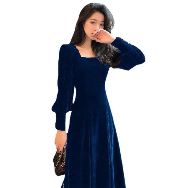 Square%20collar%20mid%20to%20length%20long%20sleeved%20velvet%20dress%20for%20women%20in%20autumn%20winter%20Korean%20version%20new%20slim%20fit%20and%20slimming%20design%20sense%20-%20Image%205
