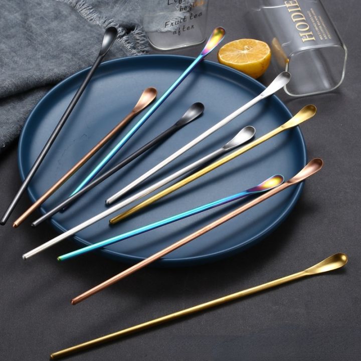 1PC Stainless Steel Colorful Dessert Spoon Long Handle Mixing Stirring Spoons Bar Kitchen Tableware