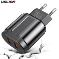 USLION EU/US Plug 2.4A Max Dual USB Fast Charging Adapter Wall Universal Mobile Phone Charger For iPhone Samsung Xiaomi Poco. 