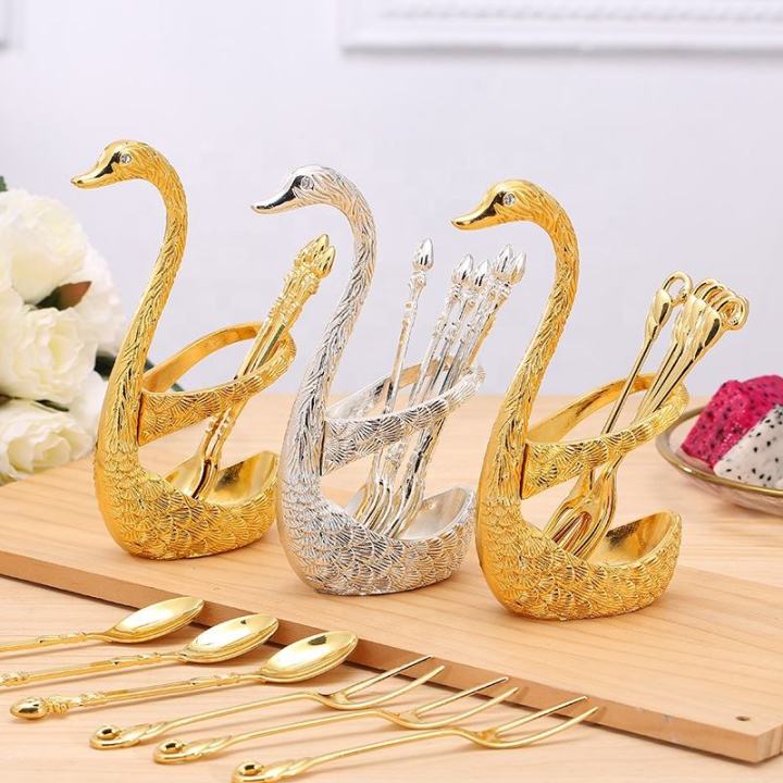 Zinc%20Alloy%20Metal%20Spoon%20Set%20with%20Swan%20Stand%20-%20Image%202