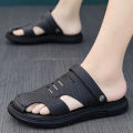 Mens leather sandals Summer Classic Mens Slippers soft sandals fashion casual comfortable outdoor beach walking shoes.