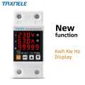 TAXNELE 63A 230V 3 IN1 Display Din Rail Adjustable Over Under Voltage Surge Protector Relay Over Current Protect Kwh Power Watt Meter. 
