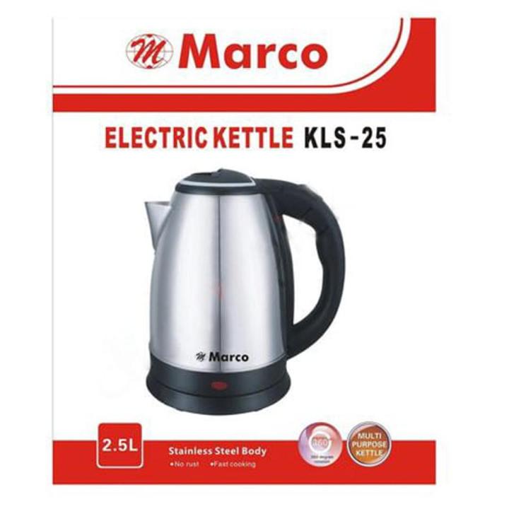 Marco Nova Electric Kettle 2.5 Litter Kls-25 Black & Silver Color Electric Kettle For Boiled Water And Making Tea