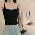 Korean Style Solid Color Hot Girl Vest Camisole Women's Western Style Autumn and Winter with Chest Pad Drawstring Slim-Fit Low Collar Top.