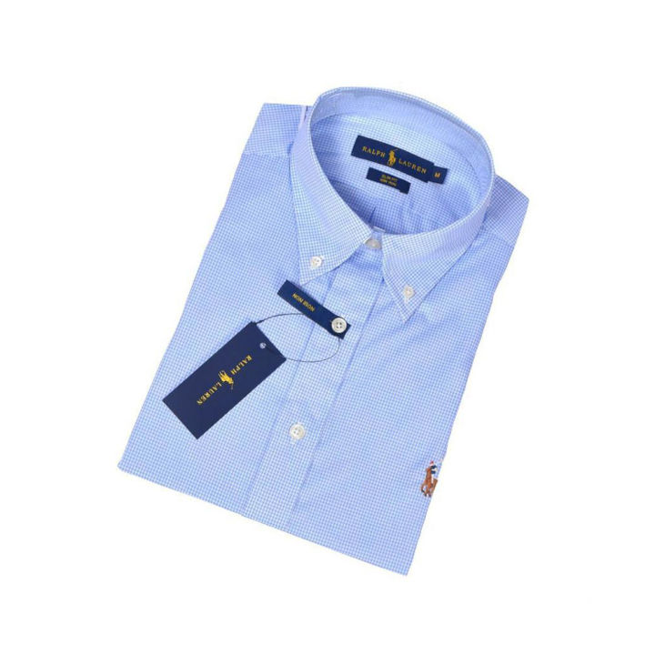 Ralph Lauren Light Blue Check Long Sleeve Shirt For Man's