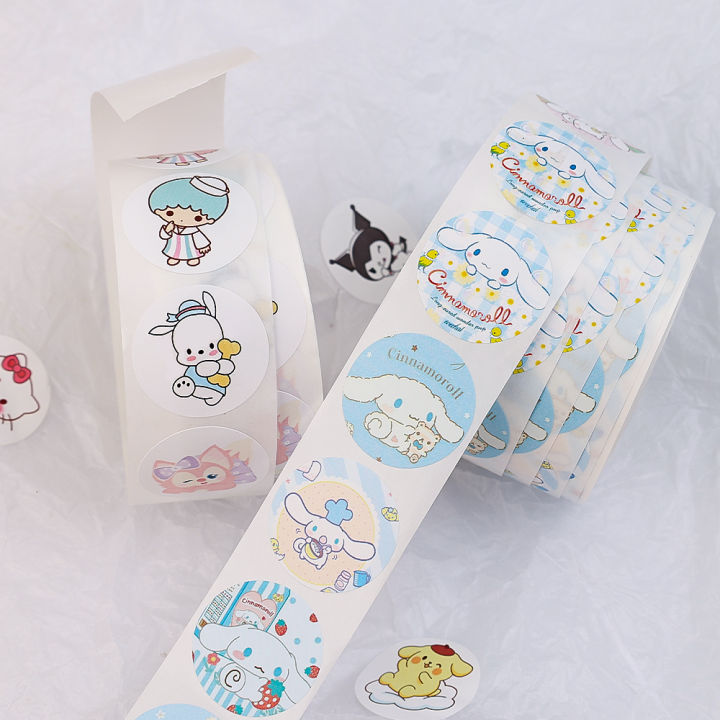 500PCS Sanrio Sweating Sticker Round Seal Sticker Self-adhesive Label Children's Cartoon Roll Roll Sticker