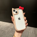 Sroof Case For iPhone 11 12 13 14 15 Pro Max New Cat Ear Simple and Creative Trendy 3D Cute Red Bow phone case back cover.