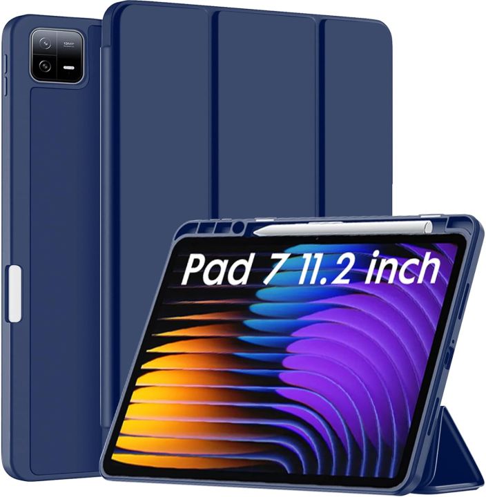 Premium Cover for Xiaomi Mi Pad 7/7 Pro 11.2 inch Cover, Soft Flexible Flip Case Cover with Pen Holder for Xiaomi Pad 7/7 Pro 11.2 inch, Support Auto Sleep Wake, Recoil Series - Black / Navy Blue
