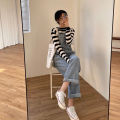 Retro Hong Kong Style Suspender Pants Women's Summer Korean Style Loose2022New Japanese Style Straight Jeans for Students【10Month25Day After】.