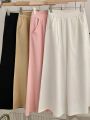 2025 Autumn Women's High Waist Wide Leg Pants Elegant Trousers Korean Cotton Linen Skirts White : 2025.. 