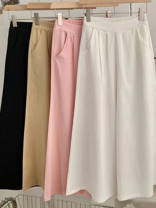 2025 Autumn Women's High Waist Wide Leg Pants Elegant Trousers Korean Cotton Linen Skirts White : 2025.