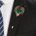 Korean Peacock Feather Long Neddle Pins Brooches Pearl Crystal Lapel Pin Wedding Corsage Men's Suit Fashion Jewelry Brooch Gifts.