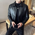 PU Leather Jackets For Men Clothing Autumn Winter Thick Warm Turn Down Collar Biker Jacket Slim Fit Casual Male Coat Black 5XL-M. 