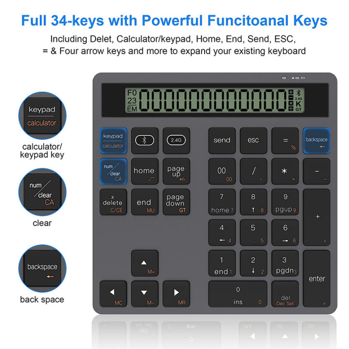 【Bestseller Alert】 2.4G Numeric Keyboard with Screen Display Calculator 2 in1 Portable Number Keypad for Win/