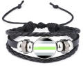 Handmade Pride Bracelet Unique Design Glass Beads Leather Braided Rainbow Bangle Adjustable Rainbow Flag Bracelet for Pride Event Support Queer Fashion Coming Out Gift Allies Accessory.