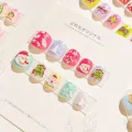 Pre-Glue Nails for Children, Kids Press on Nails, Cartoon Christmas Nails, Cute Full Cover Tips, Nail Decoration, 12. 