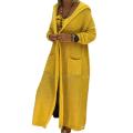 Long Sleeve Two Pockets Loose Fit Open Front Sweater Coat Autumn Winter Solid Color Hooded Long Knitted Cardigan Outerwear. 