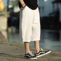 M-5XL Wide Leg Linen Drawstring Pants Elastic Waist Three Quarter Linen Trousers Mens Summer Loose Fit Casual Pants XXXXXL.