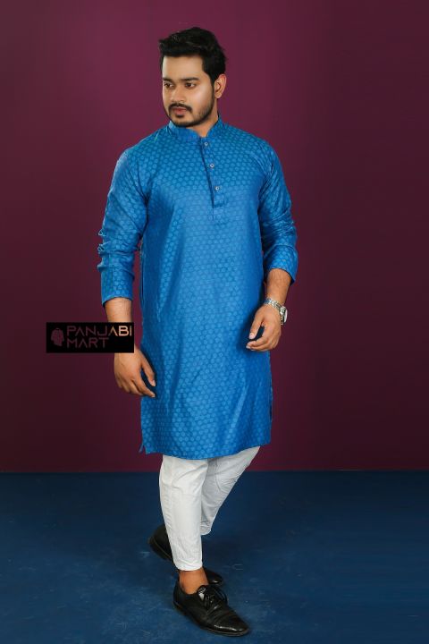 Stylish Menz Comfortable Blue Box Panjabi - Panjabi
