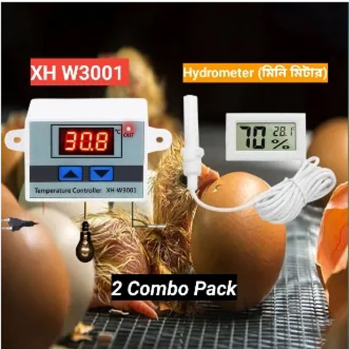 Mini Hydrometer Digital Temperature and Humidity Meter for Egg Incubator Laboratory Aquarium with Temperature Range And XH-W3001 Digital Temperature Controller LED Display Thermometer Controller Supply DC12/AC220V Using Egg Incubator Equivalent W1209