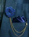 Ribbon Rose Flower Brooch Pin Badge Tassel Chain With Matching Pocket Square Set For Men. 